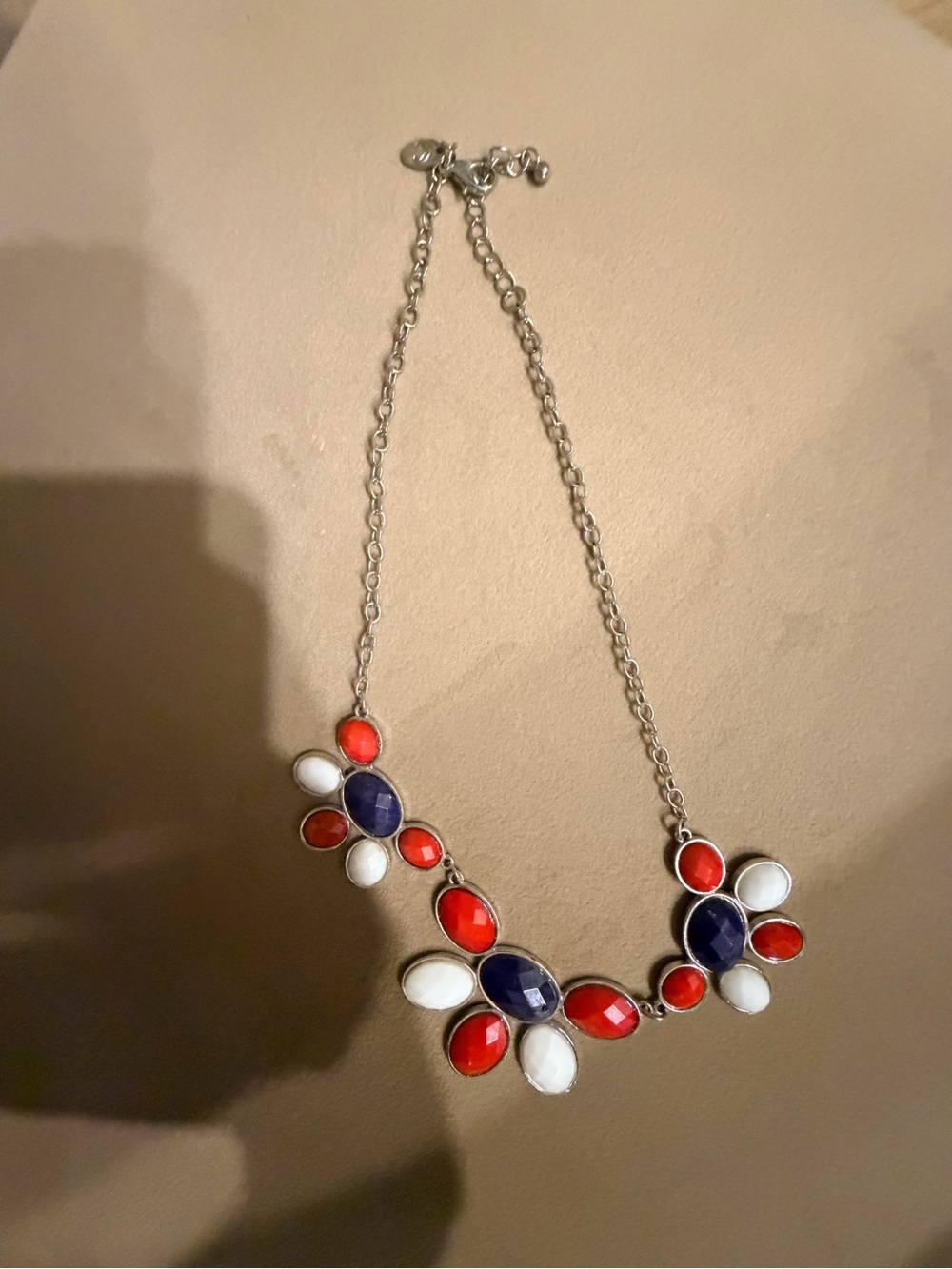 Statement Floral Necklace in Red, White & Blue vintage